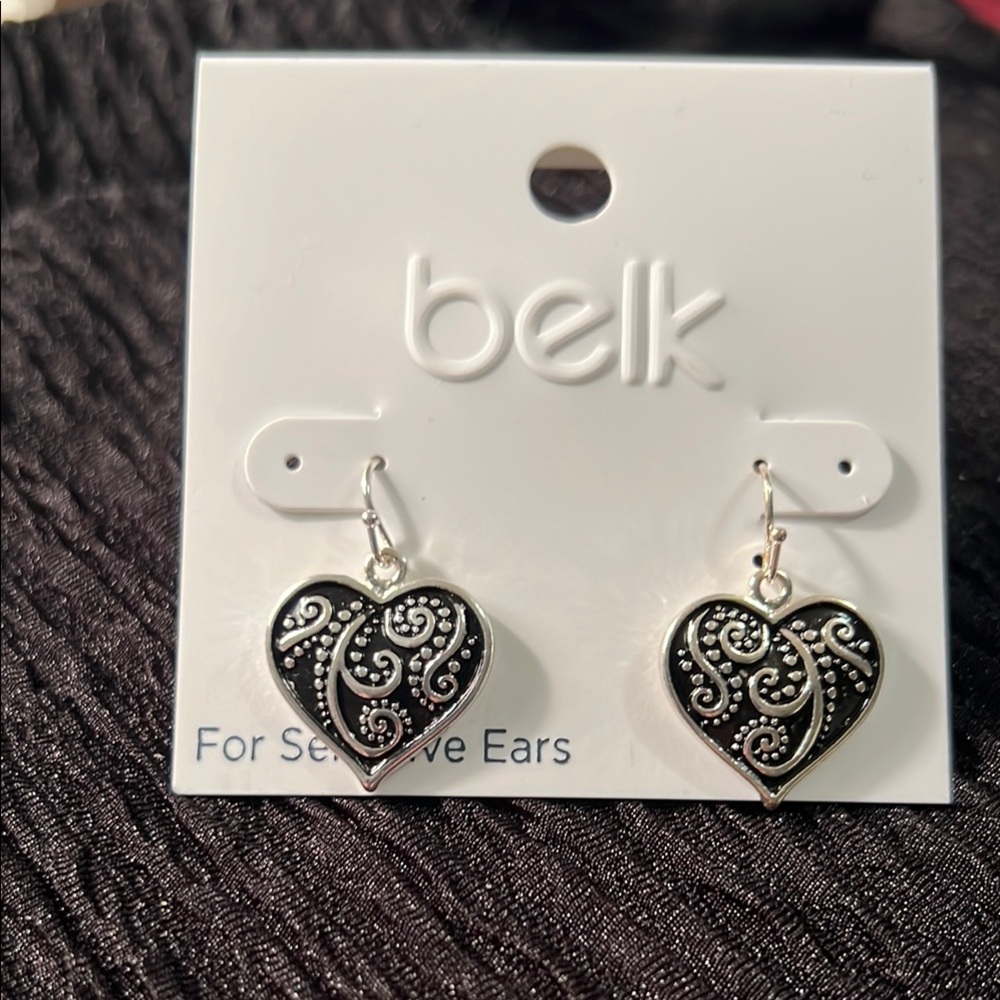 3/$18 Belk Black and Silver Heart Earrings Lot 501